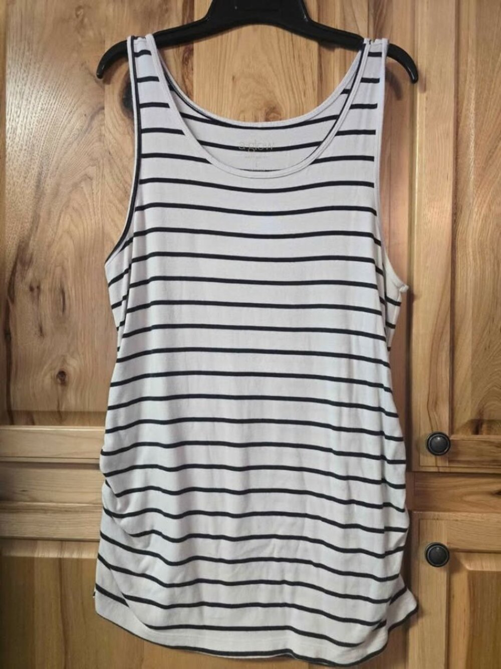 Women’s a-glow Maternity Tank Top W/ Side Ruching White/black Stripe Size Large